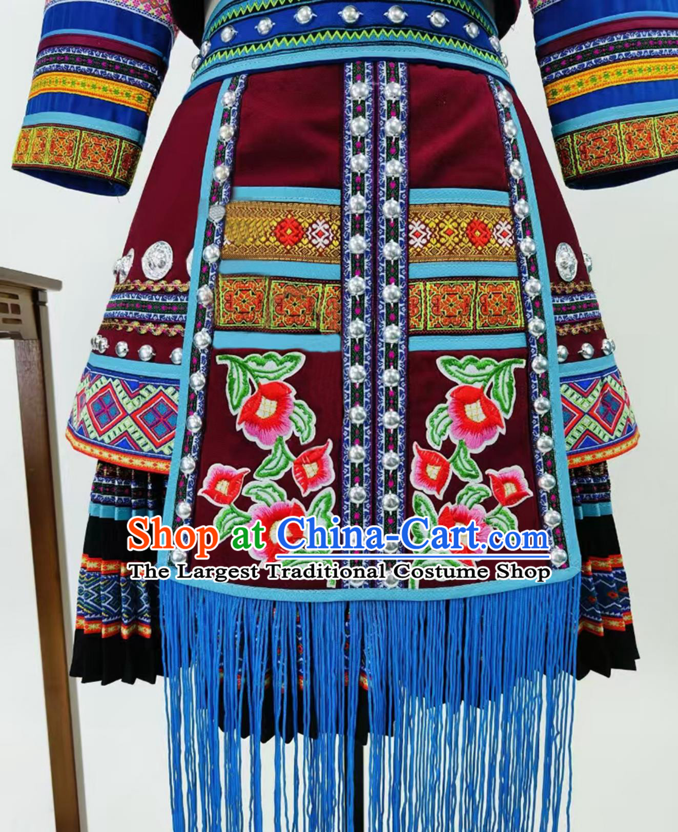 Chinese Ethnic Performance Costume Hani Miao Women Stage Performance Dance Short Dress