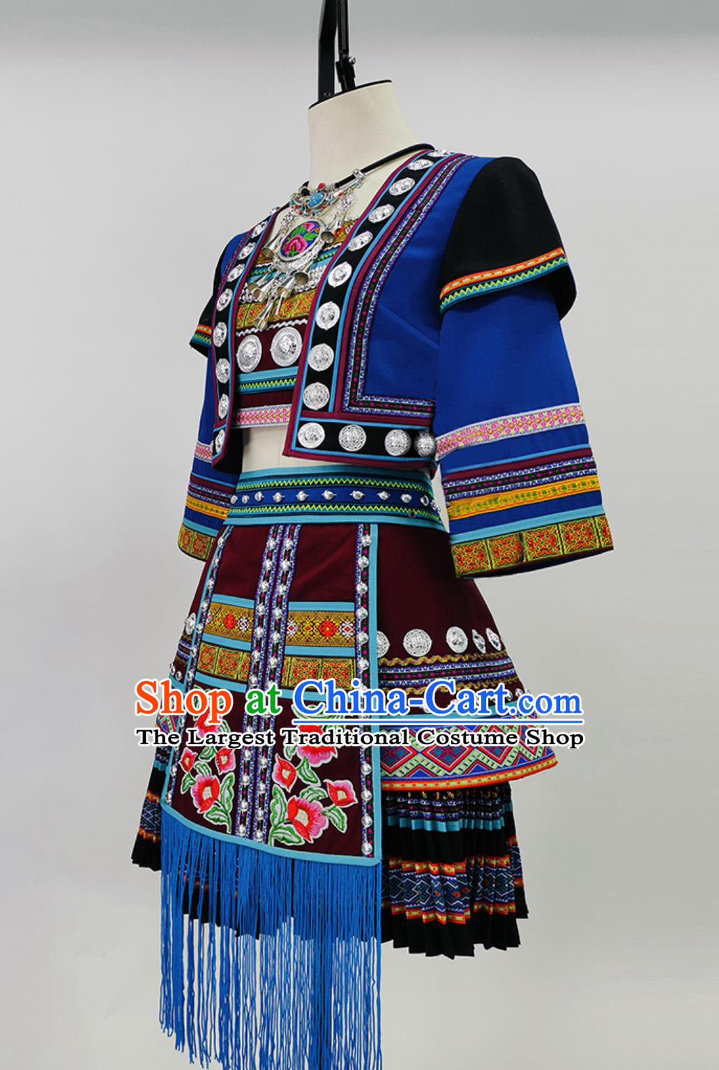 Chinese Ethnic Performance Costume Hani Miao Women Stage Performance Dance Short Dress