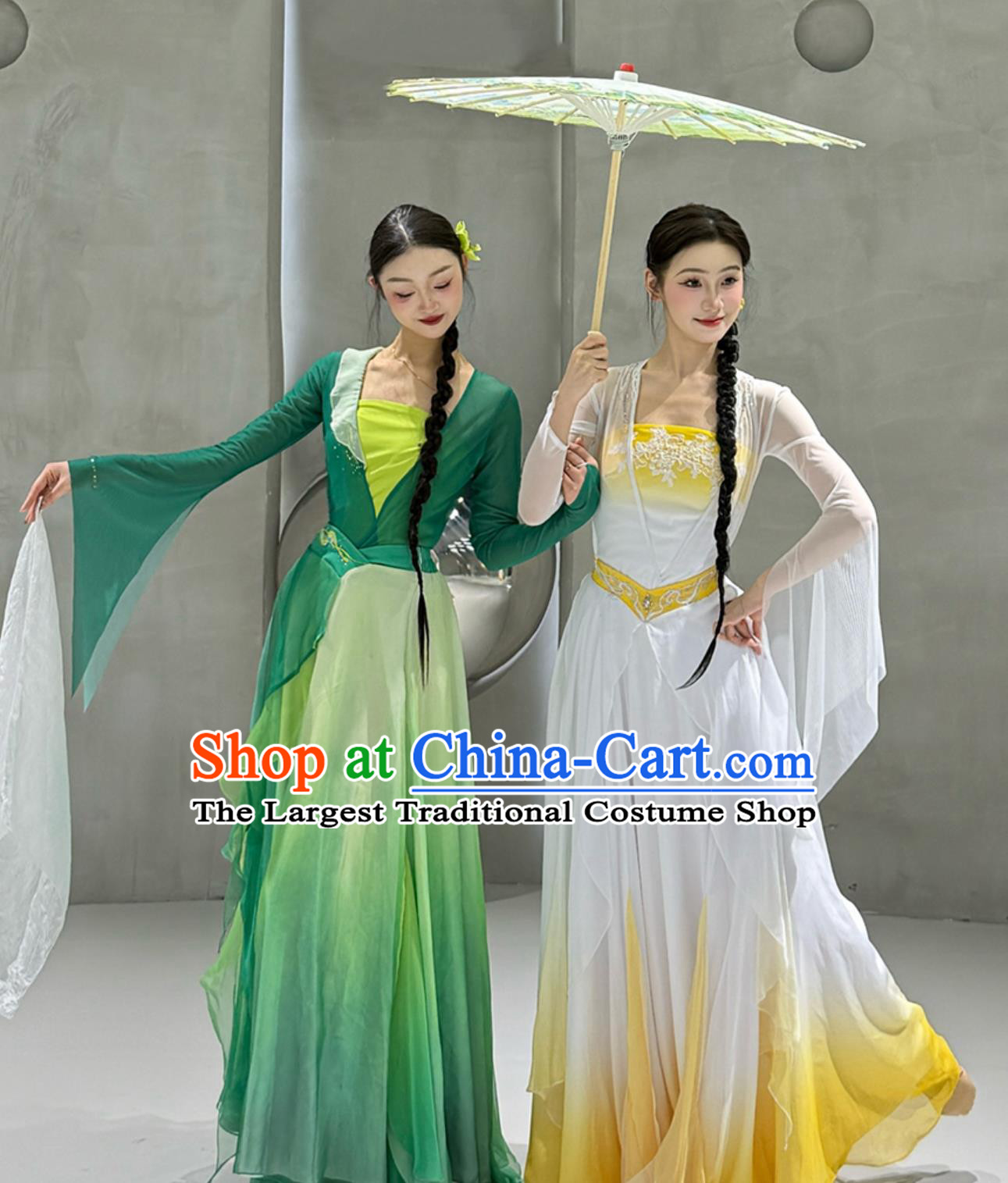 See You Again Green And White Duet Classical Dance Dresses Green Snake White Snake Style Stage Performance Costumes