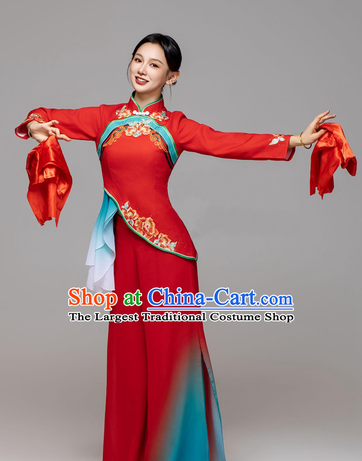 Chinese Folk Dance Performance Costume Flying Song Of The Earth Jiaozhou Yangko Farmers Harvest Waist Drum Red Uniform