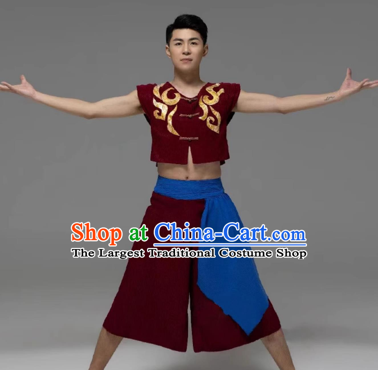 Wine Red Harvest Song Dance Costume Wheat Threshing Chant Performance Outfit Song And Farmer Labor Dance Clothing
