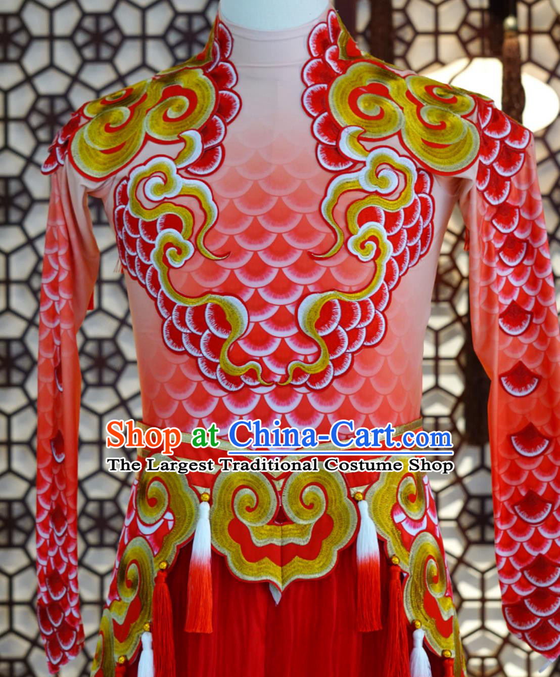 Chinese Year Of The Dragon Drumming Costume Spring Festival Gala Stage Performance Outfit Red Dragon Scales Dance Clothing