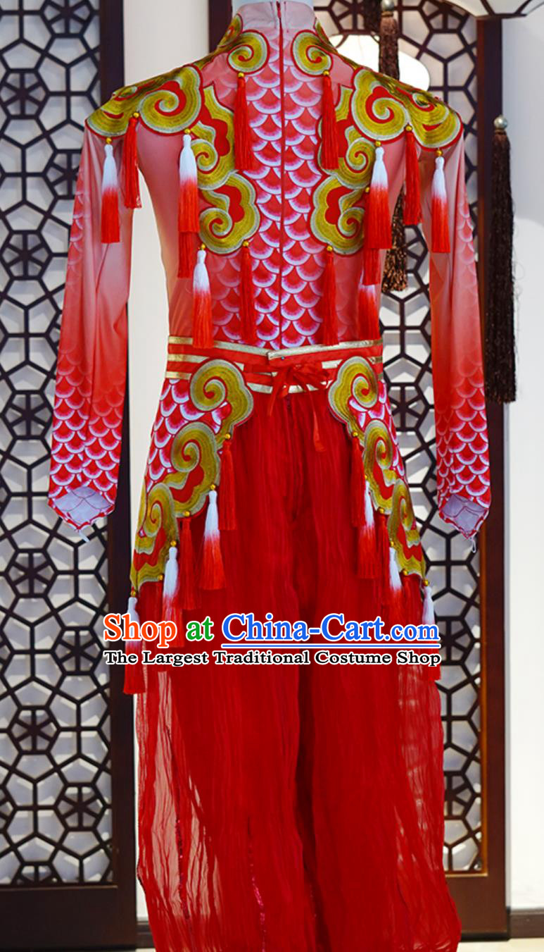 Chinese Year Of The Dragon Drumming Costume Spring Festival Gala Stage Performance Outfit Red Dragon Scales Dance Clothing