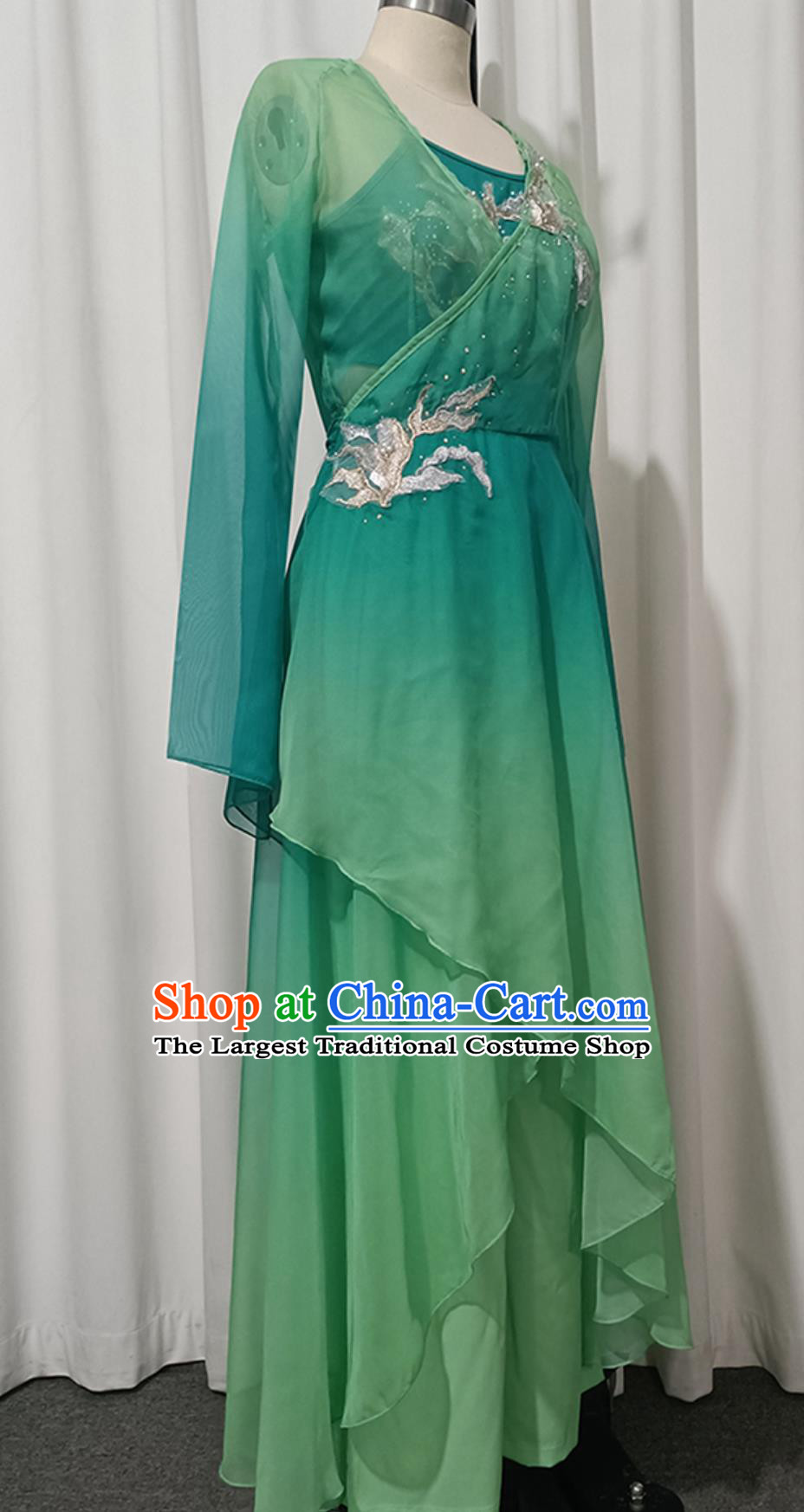 Classical Dance Costume Traditional Chinese Dance After The Rain Stage Performance Outfit Umbrella Dance Green Dress