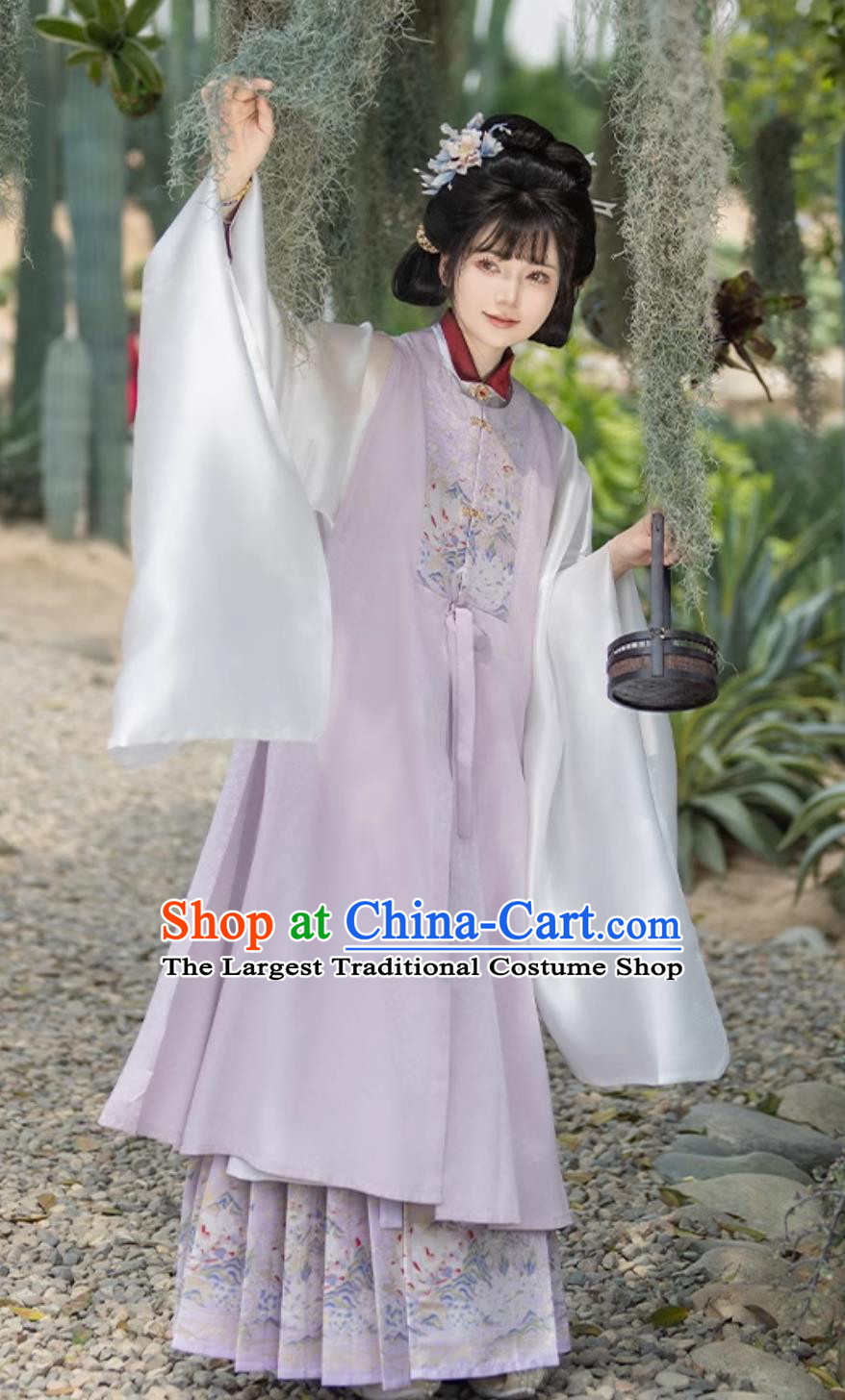Chinese Hanfu Ming Dynasty Round Collar Long Bijia Diagonal Front Long Gown Imitation Brocade One Piece Horse Face Skirt Complete Set