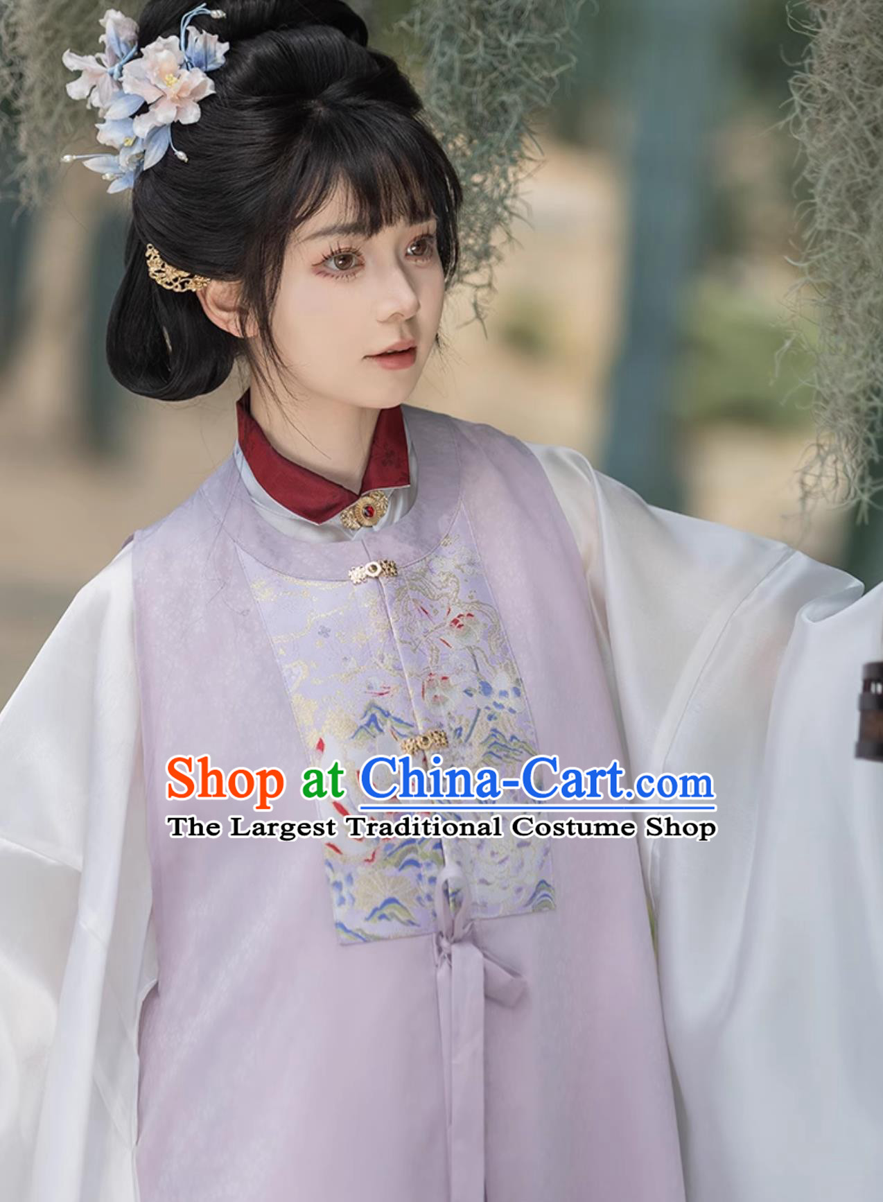 Chinese Hanfu Ming Dynasty Round Collar Long Bijia Diagonal Front Long Gown Imitation Brocade One Piece Horse Face Skirt Complete Set