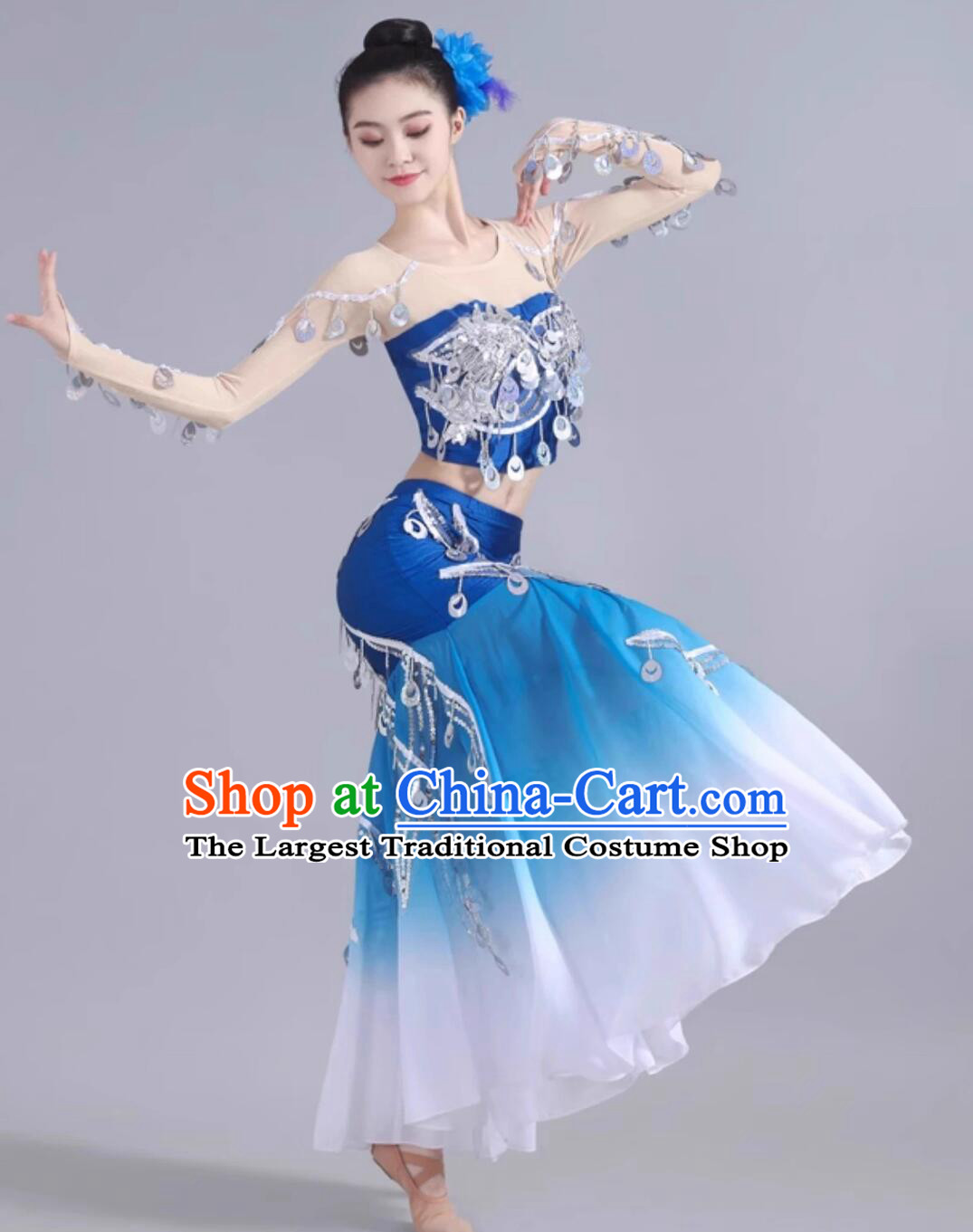 Dai Ethnic Dance Costume Colorful Yunnan Peacock Dance Performance Dress Slim Fit Bodycon Skirt Chinese Umbrella Dance Clothing