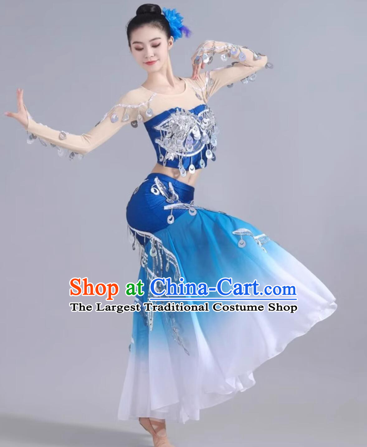 Dai Ethnic Dance Costume Colorful Yunnan Peacock Dance Performance Dress Slim Fit Bodycon Skirt Chinese Umbrella Dance Clothing