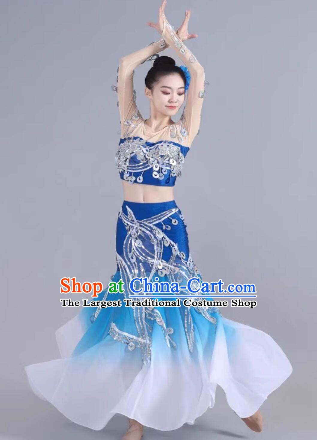 Dai Ethnic Dance Costume Colorful Yunnan Peacock Dance Performance Dress Slim Fit Bodycon Skirt Chinese Umbrella Dance Clothing