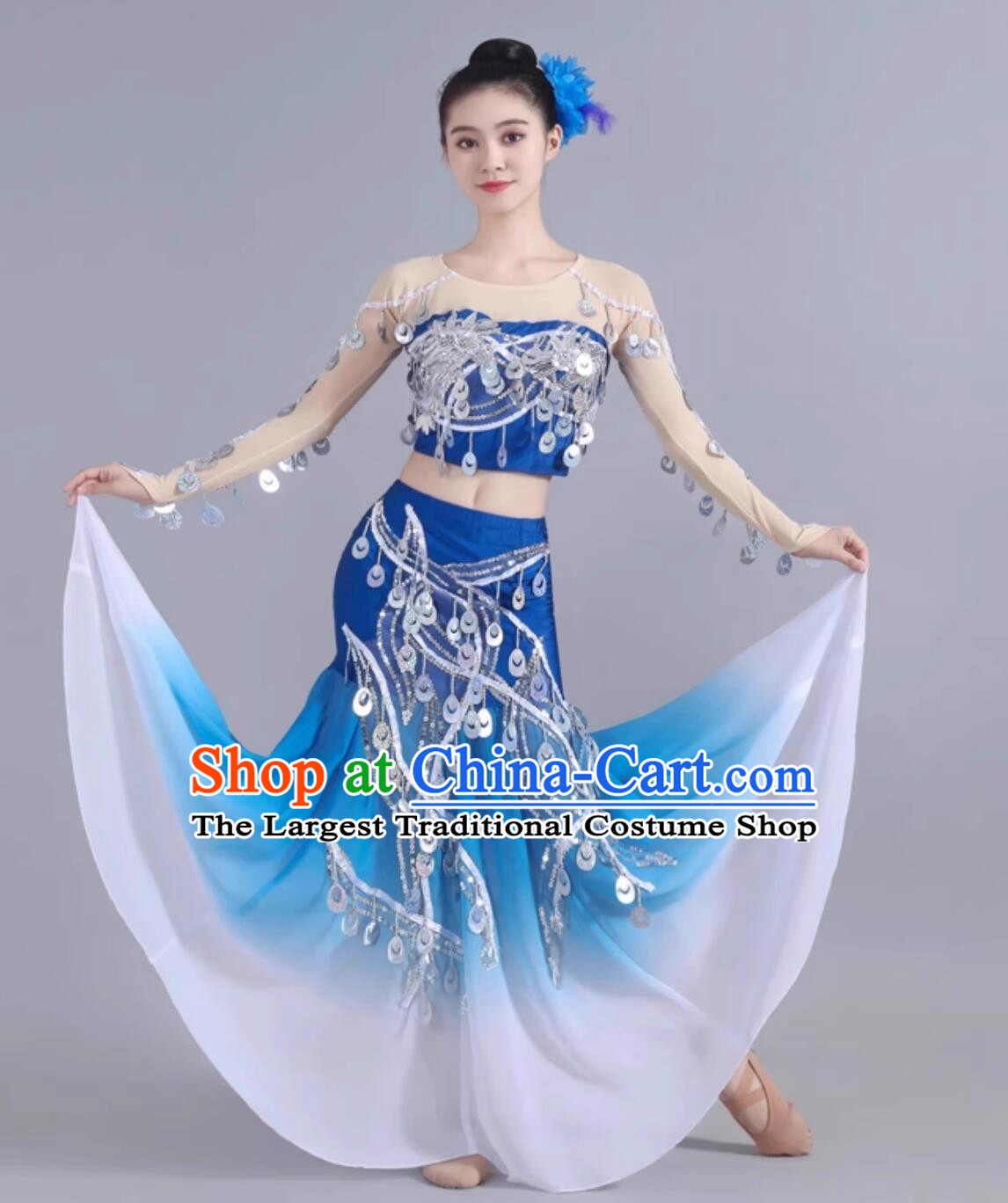 Dai Ethnic Dance Costume Colorful Yunnan Peacock Dance Performance Dress Slim Fit Bodycon Skirt Chinese Umbrella Dance Clothing