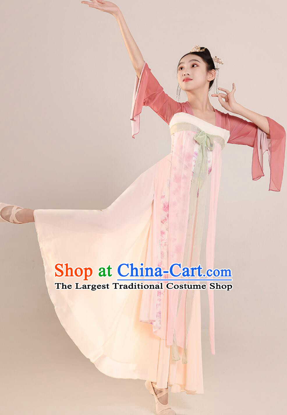 Children Chinese Style Classical Dance Costume Flowing Hanfu High Waist Elegant Dress Girls Dance Performance Outfit