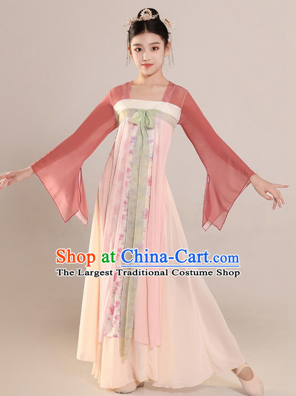 Children Chinese Style Classical Dance Costume Flowing Hanfu High Waist Elegant Dress Girls Dance Performance Outfit