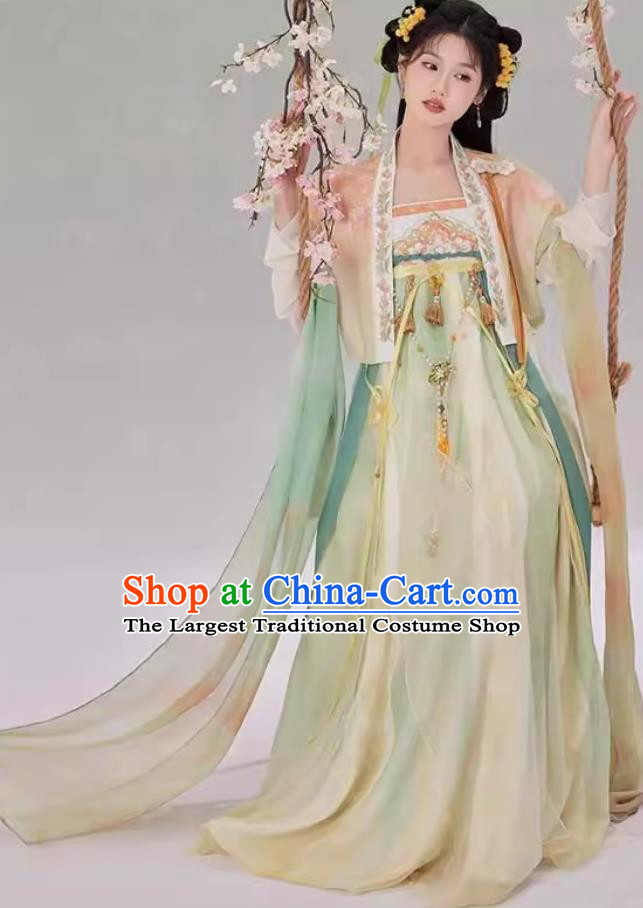 Hanfu Women High Waist Chinese Fairy Style Costume Spring Summer Ruqun Dress With Embroidery