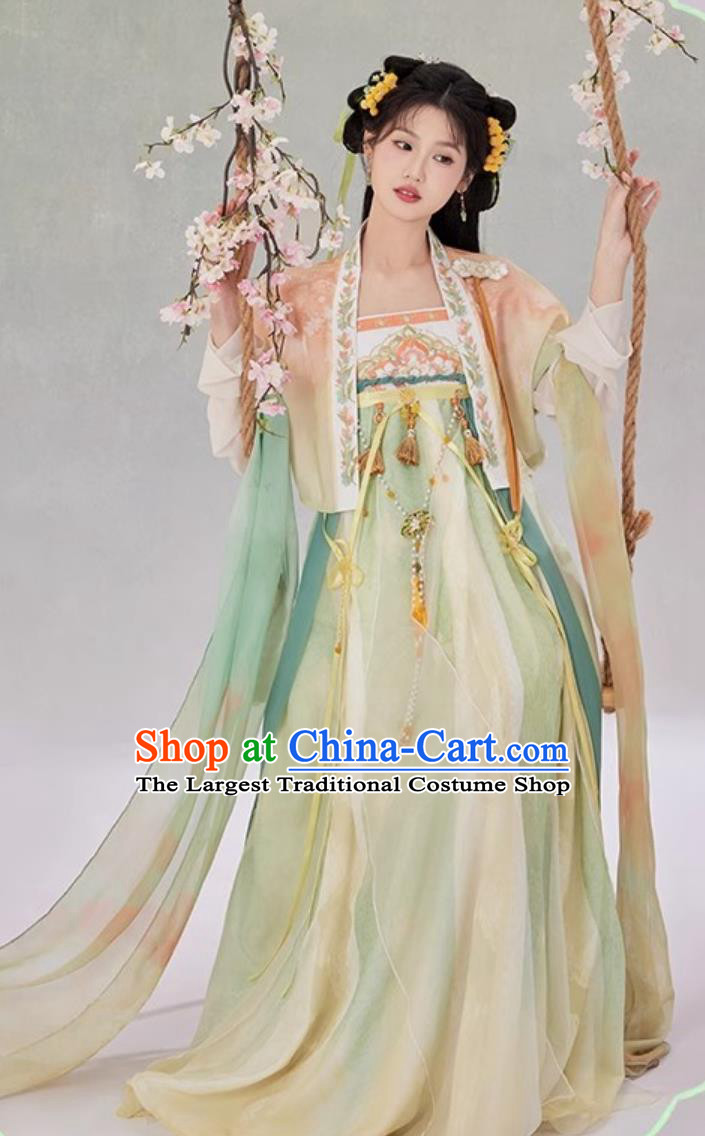 Hanfu Women High Waist Chinese Fairy Style Costume Spring Summer Ruqun Dress With Embroidery