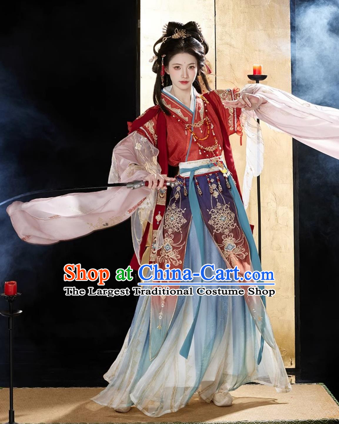 Hanfu Women Goddess of Luo River Costume Chinese Northern Southern Dynasties Style Immortal Dress Heavy Embroidery Wide Sleeve Gown