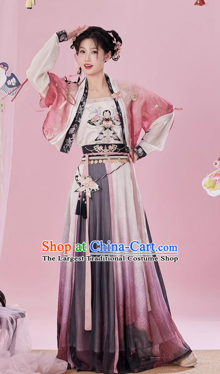 China Hanfu Women Song Dynasty Style Dress With Embroidery Banbi Straps and Skirt Complete Set