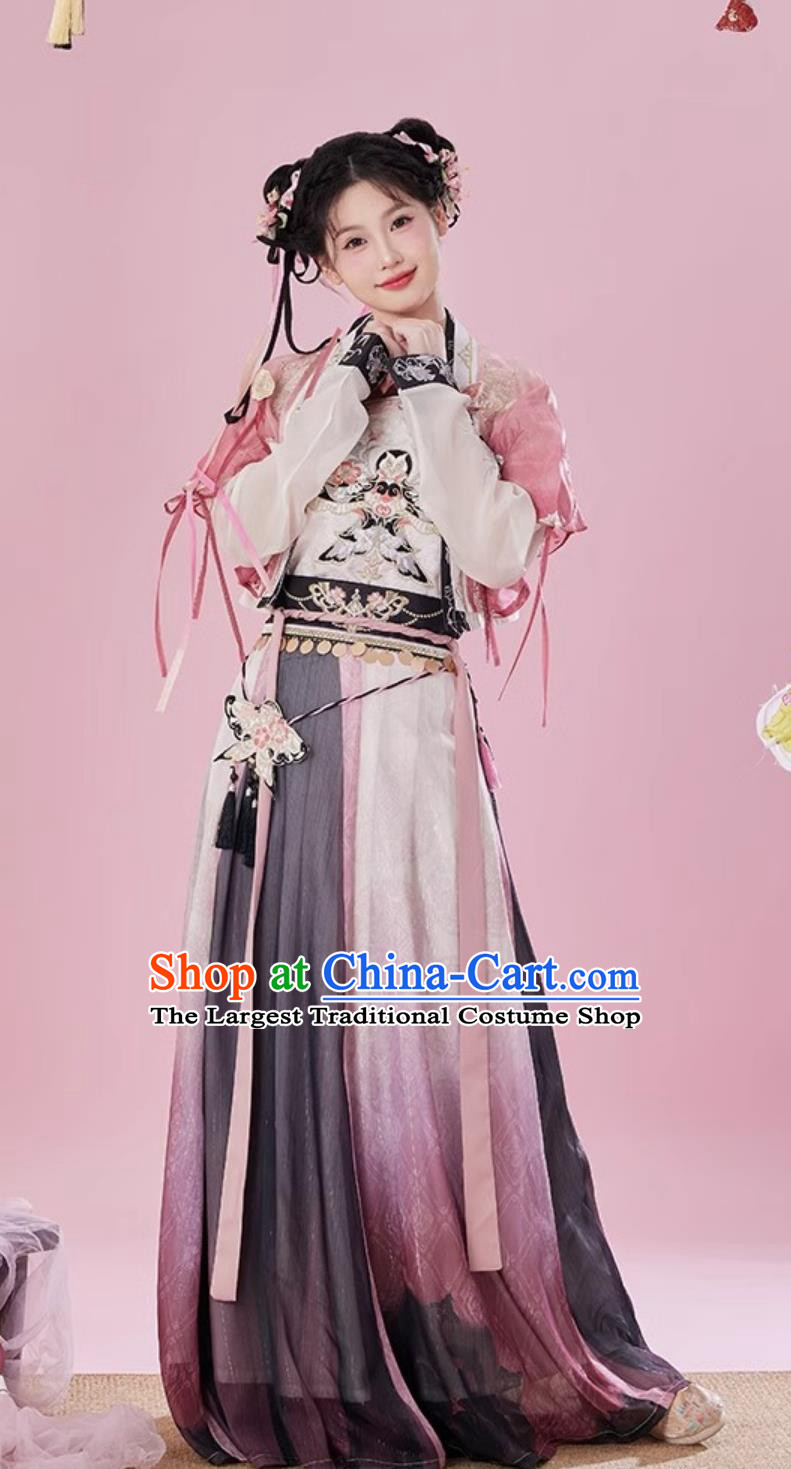 China Hanfu Women Song Dynasty Style Dress With Embroidery Banbi Straps and Skirt Complete Set