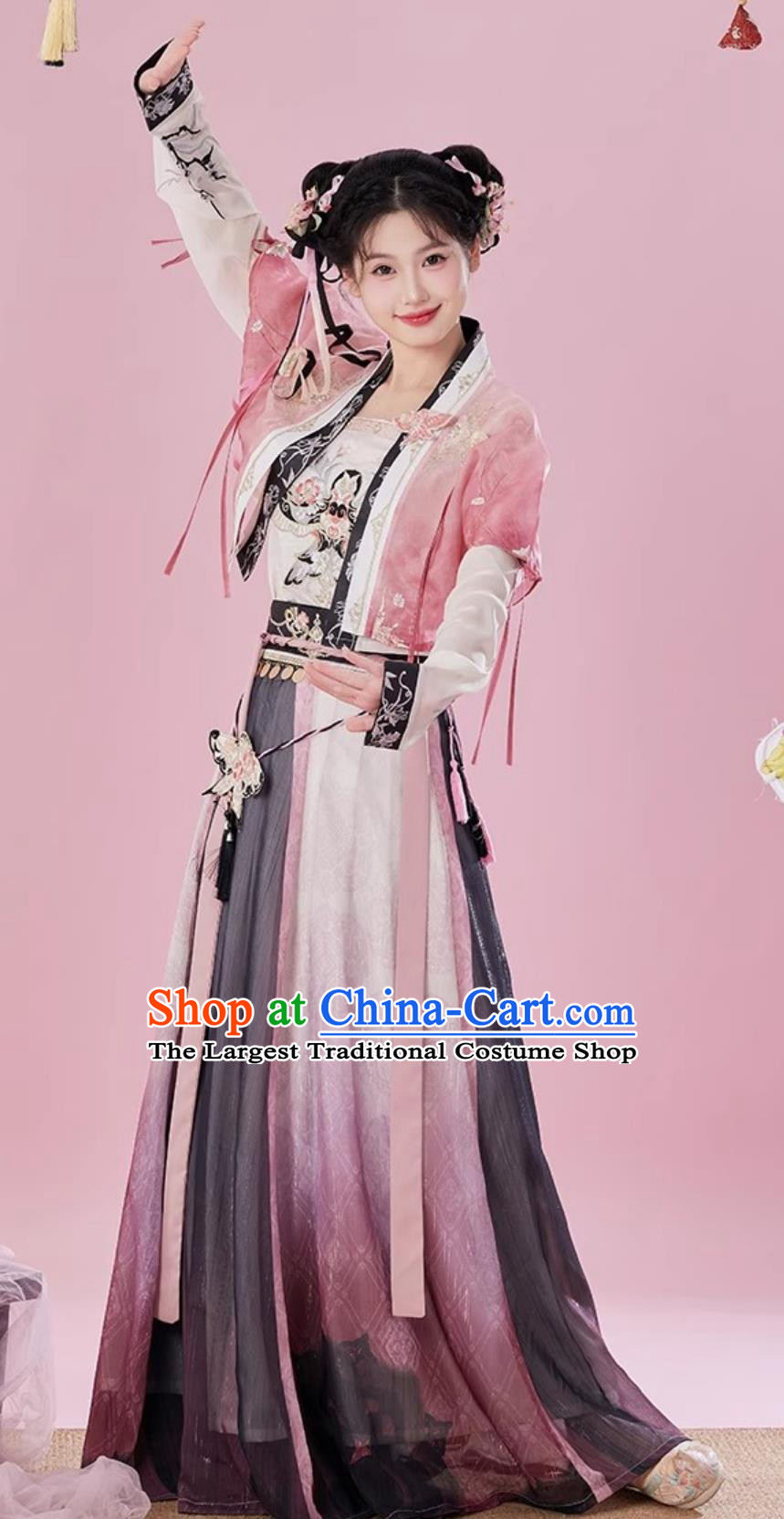 China Hanfu Women Song Dynasty Style Dress With Embroidery Banbi Straps and Skirt Complete Set