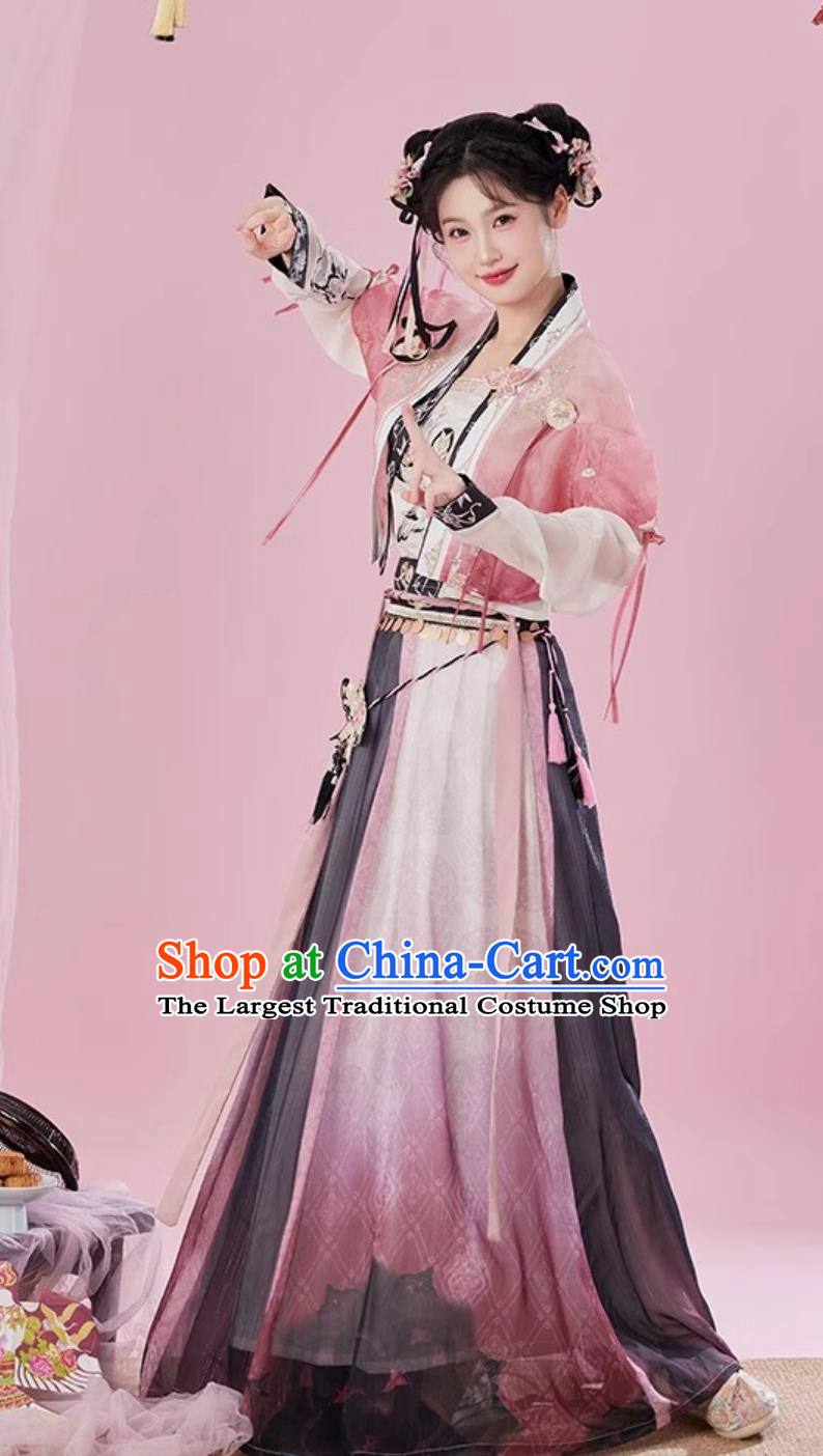 China Hanfu Women Song Dynasty Style Dress With Embroidery Banbi Straps and Skirt Complete Set