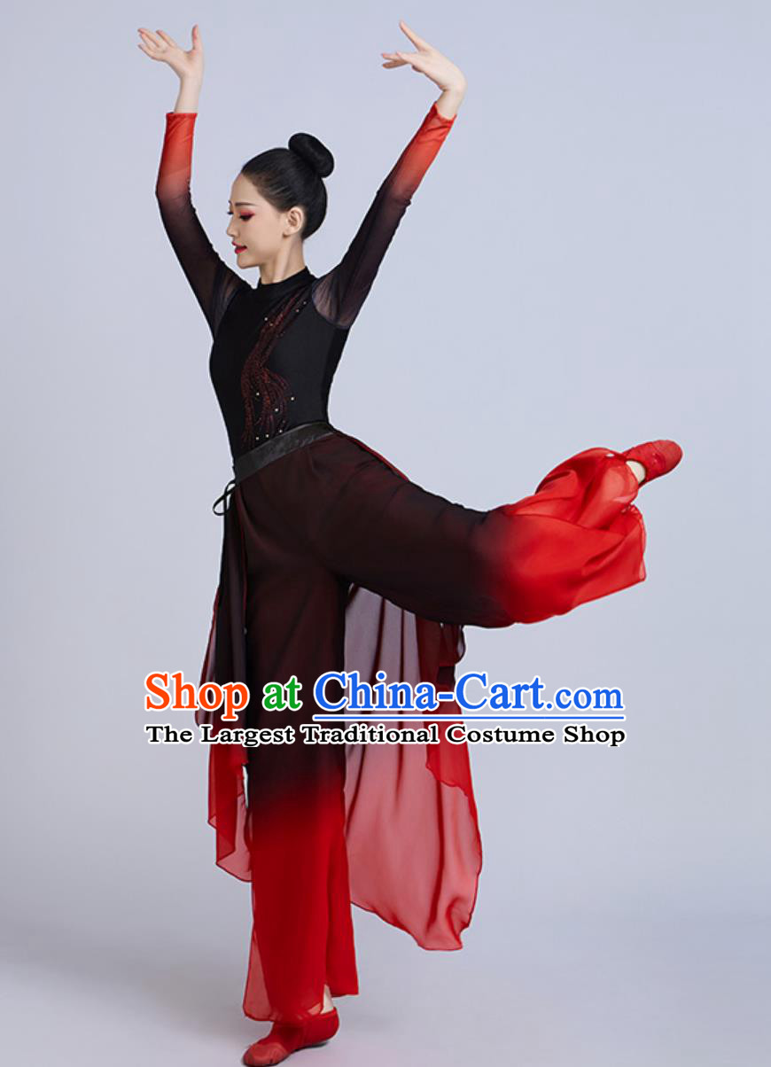 Classical Dance Performance Costume Women Chinese Black Red Gradient Sword Dance Outfit Xiang Wang Xing Po Zhen Yue Dance Clothing