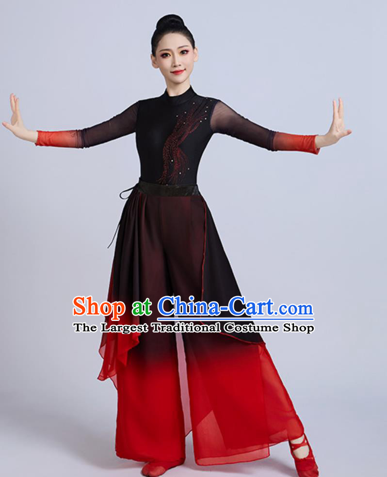 Classical Dance Performance Costume Women Chinese Black Red Gradient Sword Dance Outfit Xiang Wang Xing Po Zhen Yue Dance Clothing
