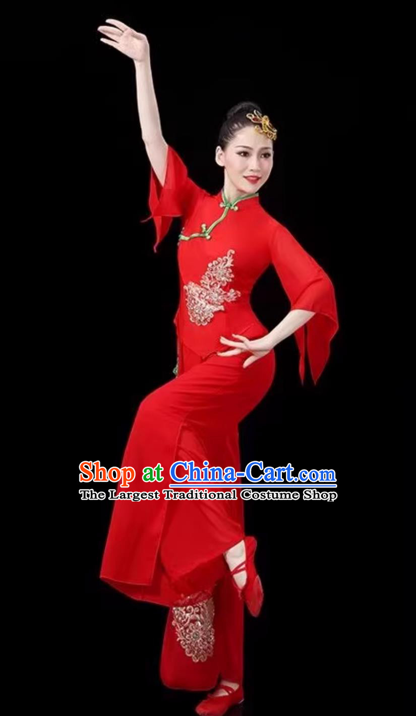 Yangko Dance Performance Costume Fan Dance Red Outfit Yangge Dance Performance Clothing