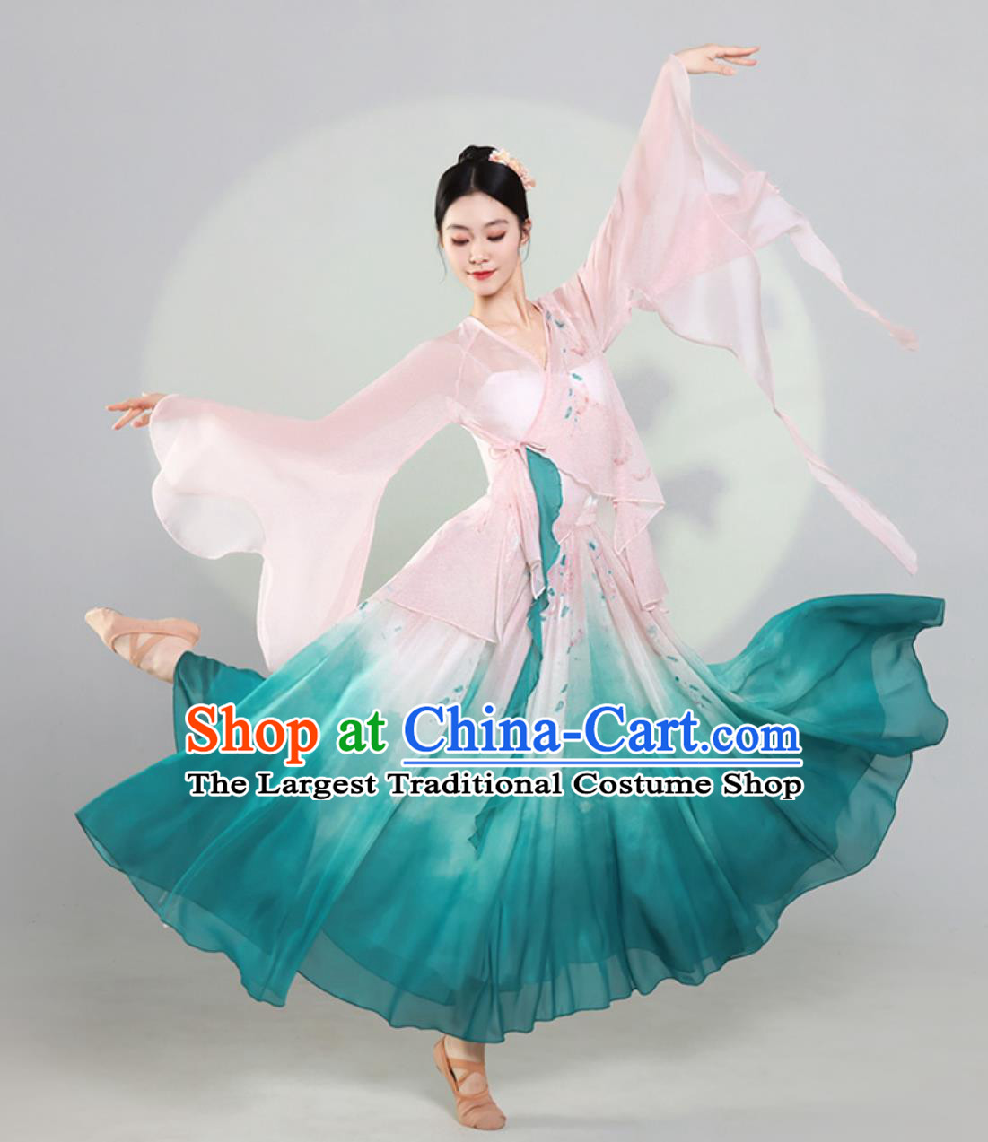 Classical Dance Costume Performance Wear Begonia Flower Mesh Skirt Chinese Dance Practice Outfit