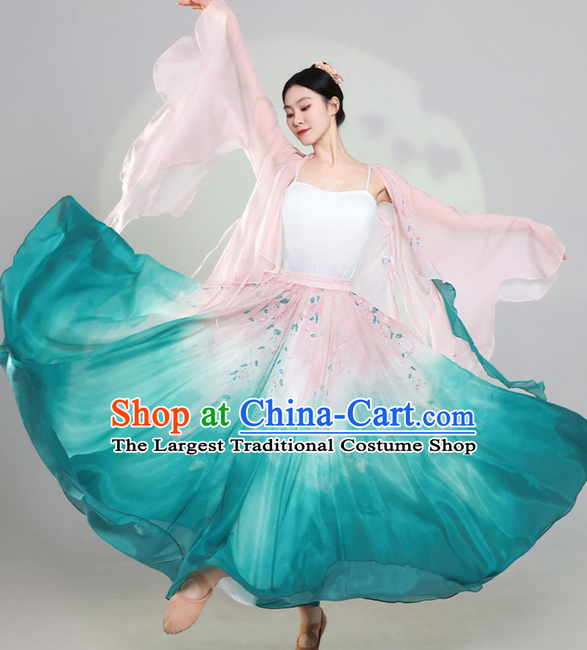 Classical Dance Costume Performance Wear Begonia Flower Mesh Skirt Chinese Dance Practice Outfit