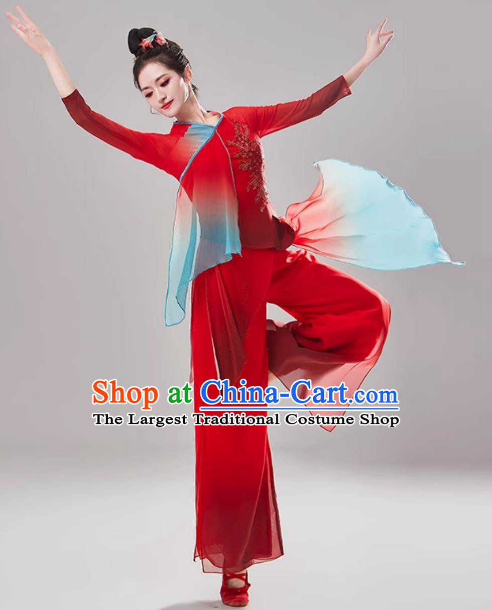 China Jiaozhou Yangko Dance Dark Red Uniform Chinese Folk Dance Clothing Women Group Fan Dance Costume