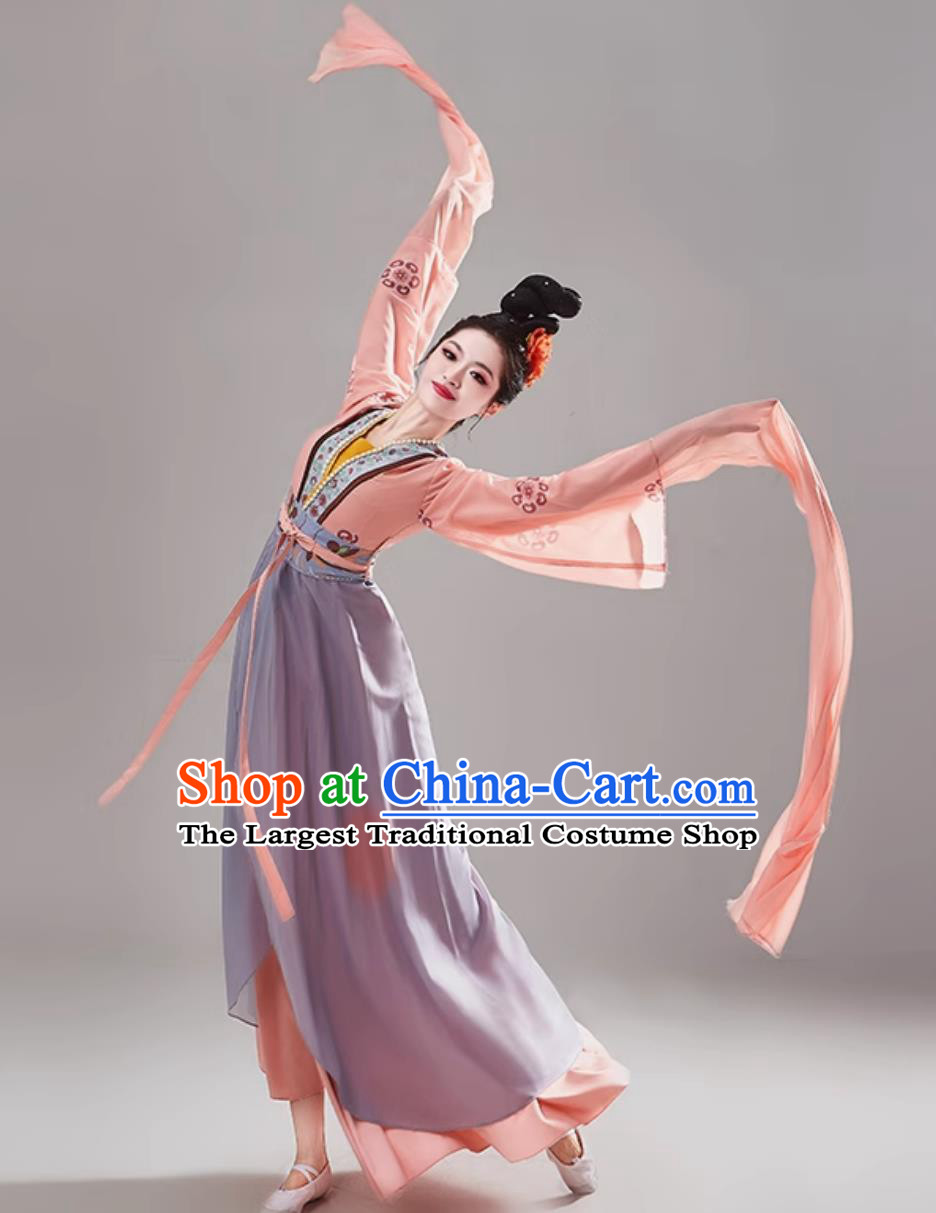 Chinese Water Sleeve Dance Clothing Han Tang Dance Costume Women Group Classical Dance Orange Dress