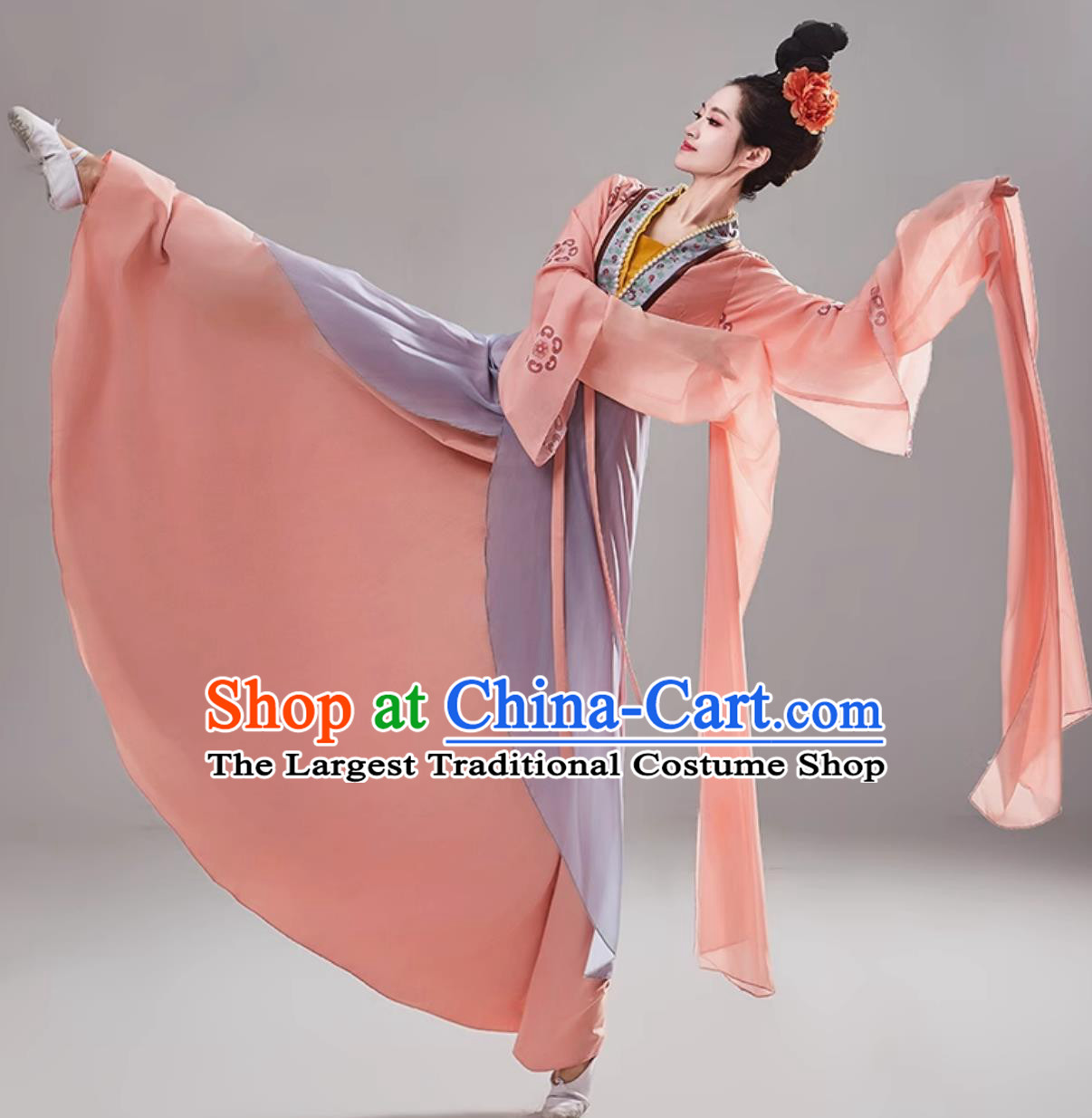 Chinese Water Sleeve Dance Clothing Han Tang Dance Costume Women Group Classical Dance Orange Dress