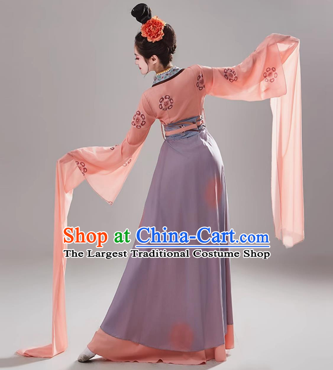 Chinese Water Sleeve Dance Clothing Han Tang Dance Costume Women Group Classical Dance Orange Dress