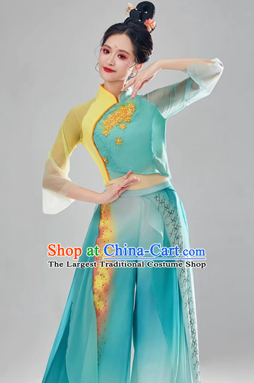 Traditional Yangko Dance Costume Women Group Fan Dance Green Uniform Chinese Folk Dance Clothing