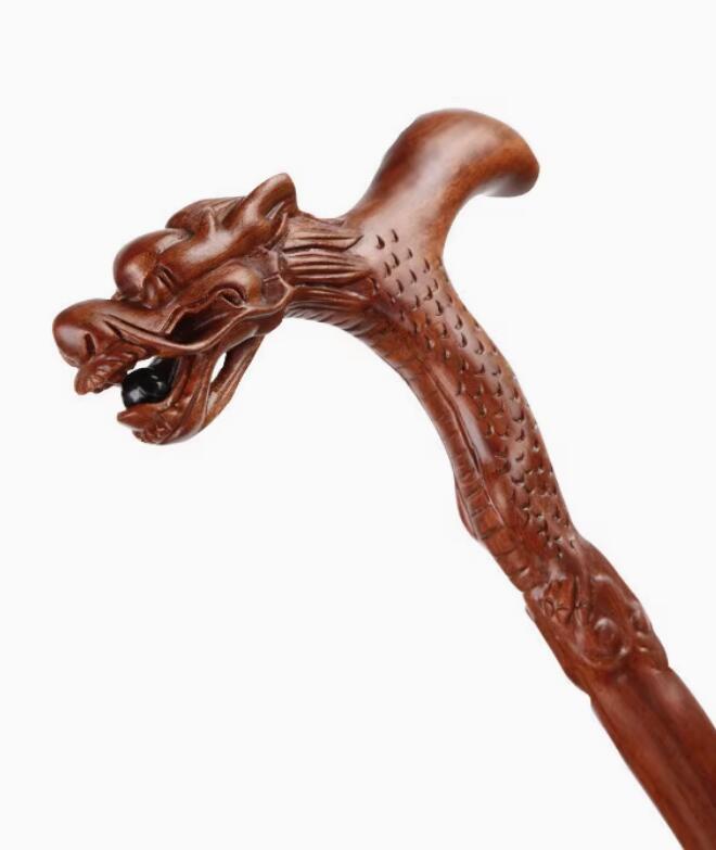 Chinese Hand Carved Cloud Dragon Cane Rosewood Crutch