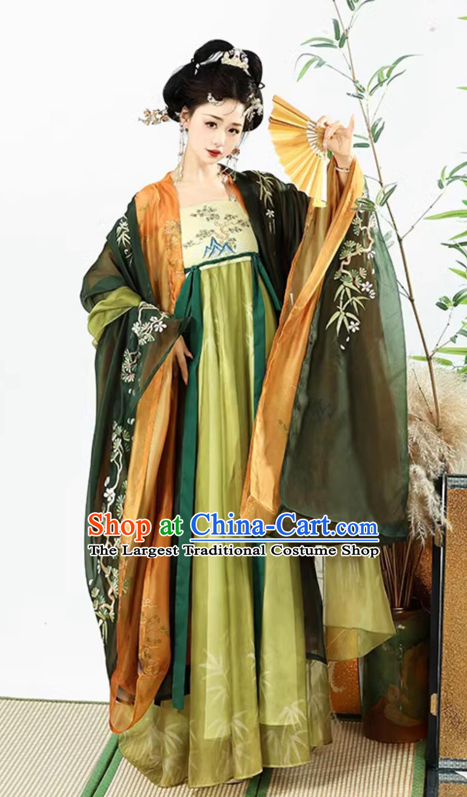 Chinese Tang Dynasty HanFu Women HeZiQun Embroidered Wide Sleeve Robe Complete Set