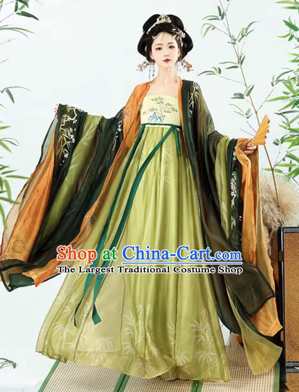Chinese Tang Dynasty HanFu Women HeZiQun Embroidered Wide Sleeve Robe Complete Set