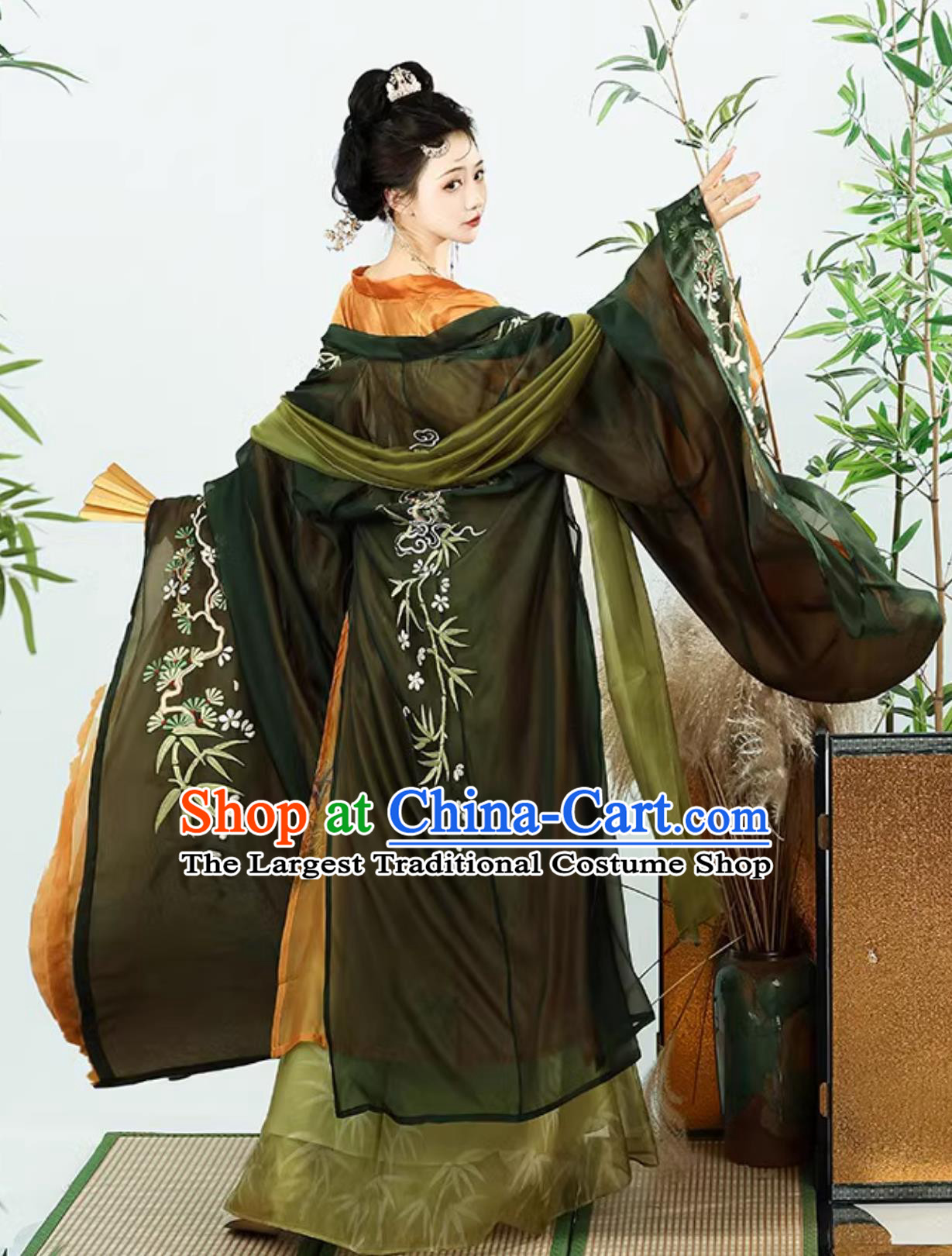 Chinese Tang Dynasty HanFu Women HeZiQun Embroidered Wide Sleeve Robe Complete Set