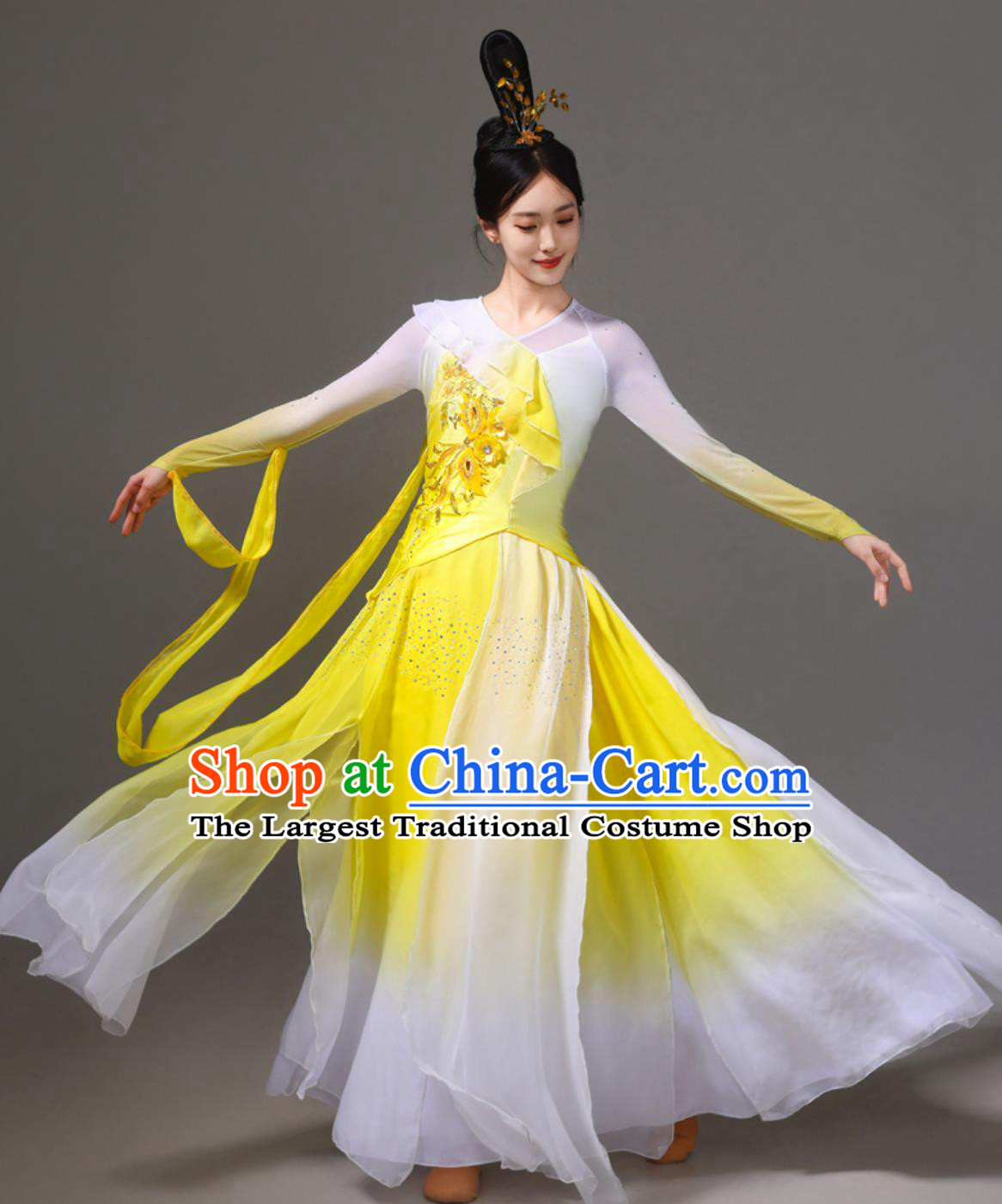 Chinese Classical Dance Dress Women Flowing Taoli Cup Competition Solo Performance Costume Luoshen Goddess Dance Yellow Outfit