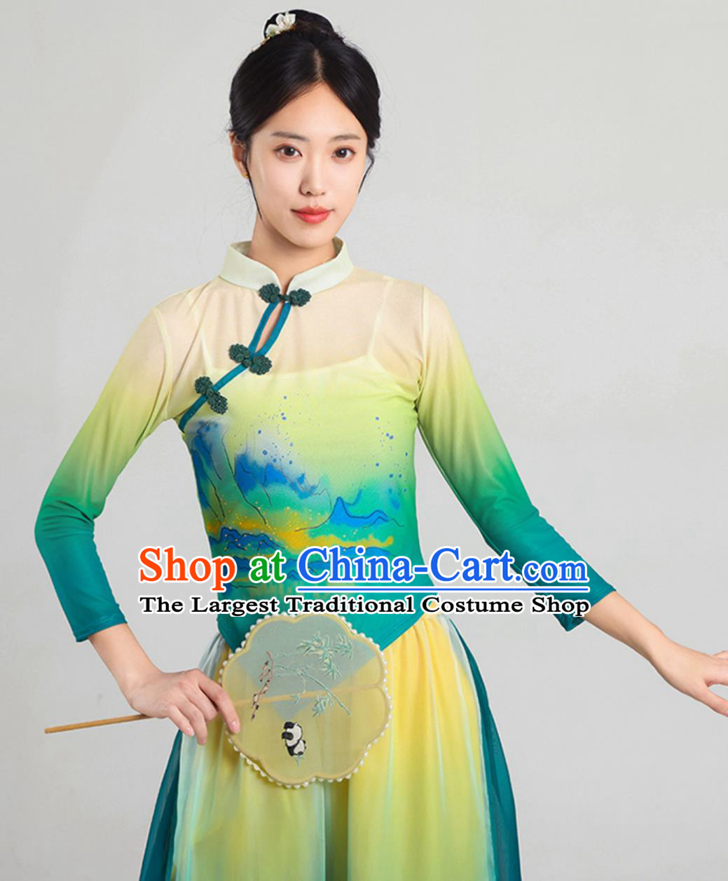 Han Tang Style Classical Dance Outfit Green Blue Cheongsam Chinese Dance Practice Costume