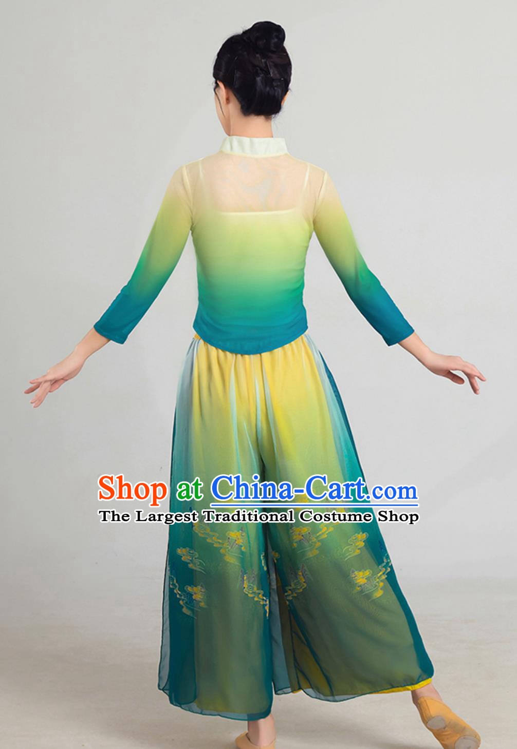 Han Tang Style Classical Dance Outfit Green Blue Cheongsam Chinese Dance Practice Costume