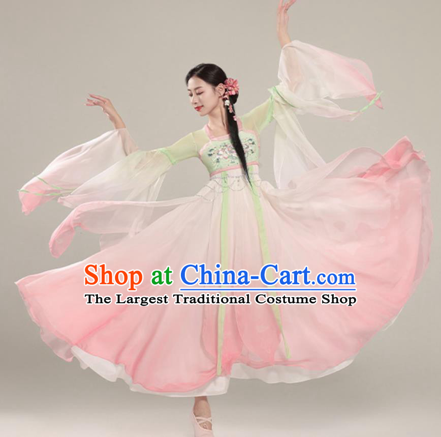 Chinese Dance Costume Women Flared Skirt Pink Fairy Dress Performance Hanfu Outfit