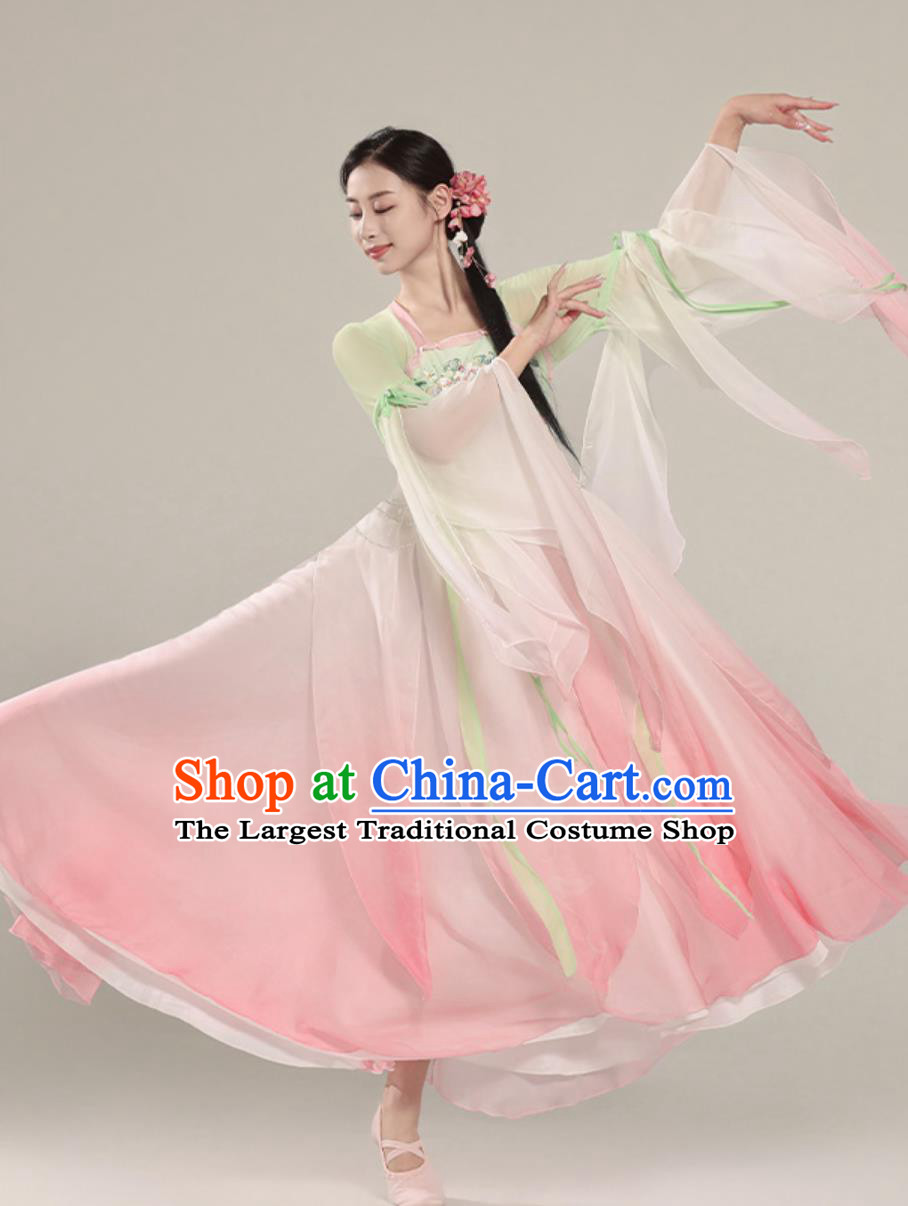 Chinese Dance Costume Women Flared Skirt Pink Fairy Dress Performance Hanfu Outfit