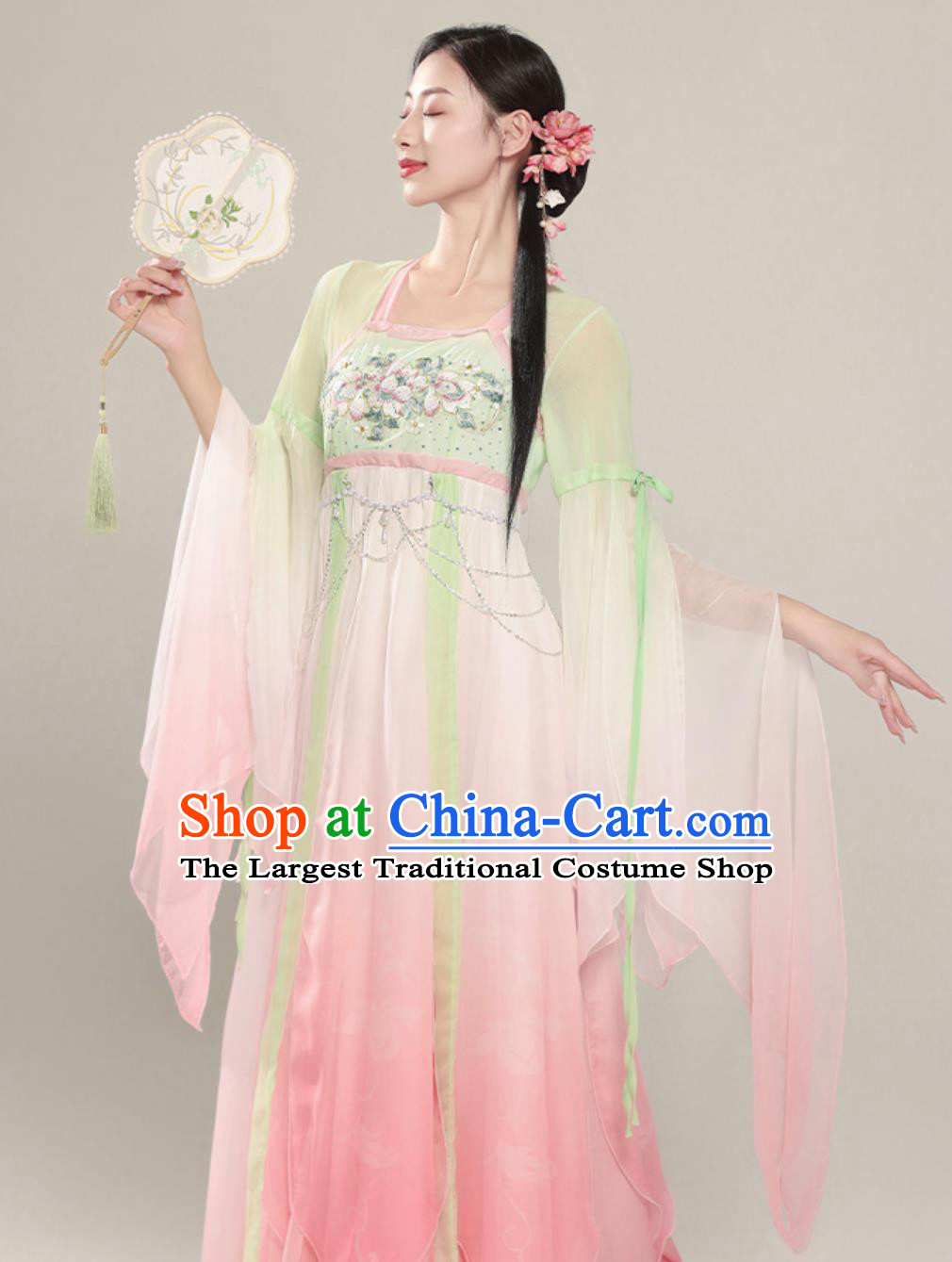 Chinese Dance Costume Women Flared Skirt Pink Fairy Dress Performance Hanfu Outfit