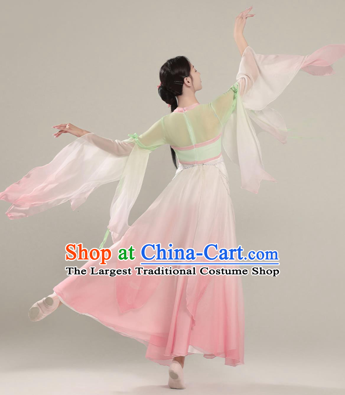 Chinese Dance Costume Women Flared Skirt Pink Fairy Dress Performance Hanfu Outfit