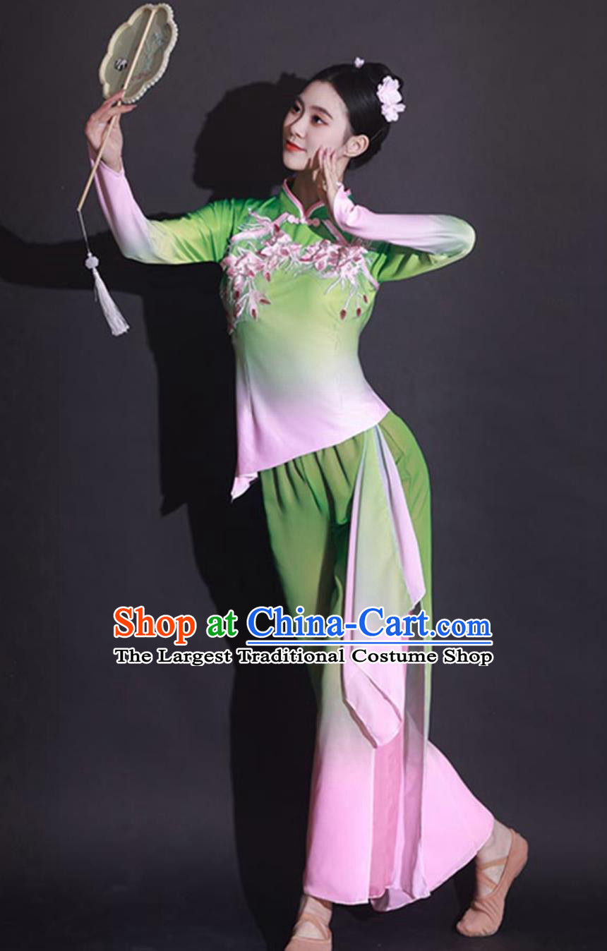 Chinese Jiaozhou Yangko Dance Suit Plus Size Green Fan Dance Outfit for Women