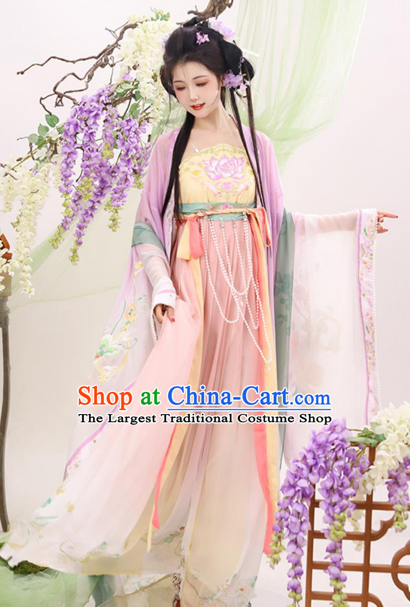 Women Hanfu Chinese Embroidered Tang Dynasty Hezi Qun Ruqun Wide Sleeves Cape Complete Set