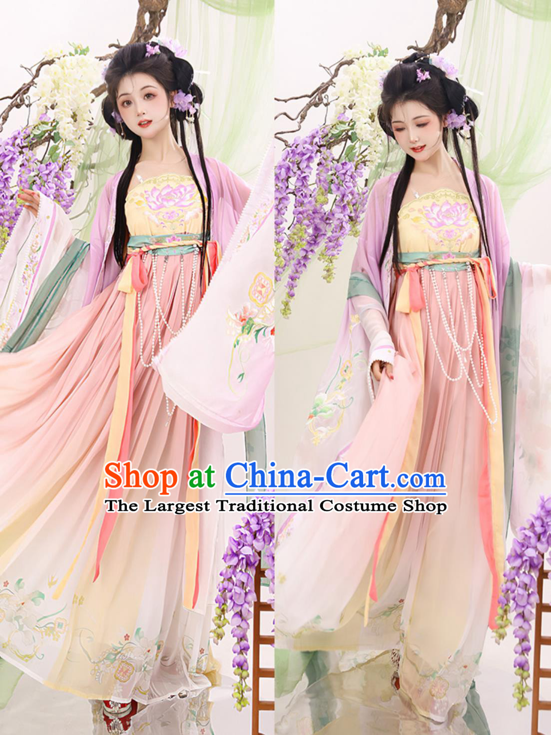 Women Hanfu Chinese Embroidered Tang Dynasty Hezi Qun Ruqun Wide Sleeves Cape Complete Set