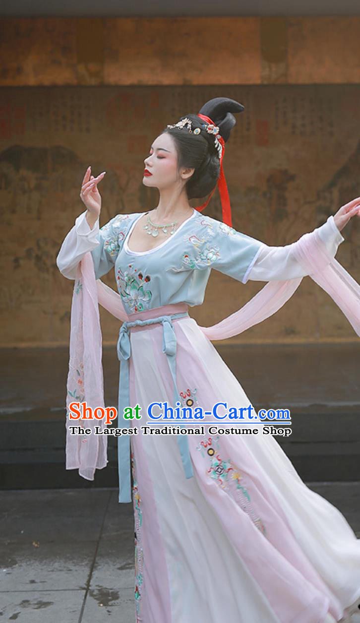 Chinese Hanfu Dress Tang Blouse Embroidered Flare High Waist Ruqun Three Pieces Outfit
