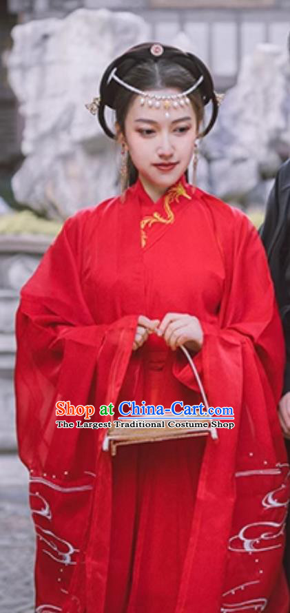 Chinese Red Hanfu Dress Jin Dynasty Embroidered Wedding Clothing Daxiushan Blouse and Skirt Complete Set