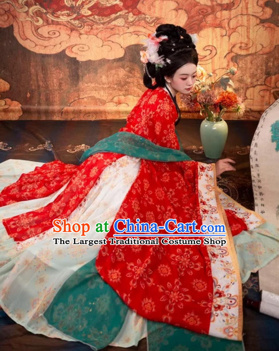 China Hanfu Women Tang Dynasty Chang An Red Wide Sleeves Robe Restoration Style Hezi Dress